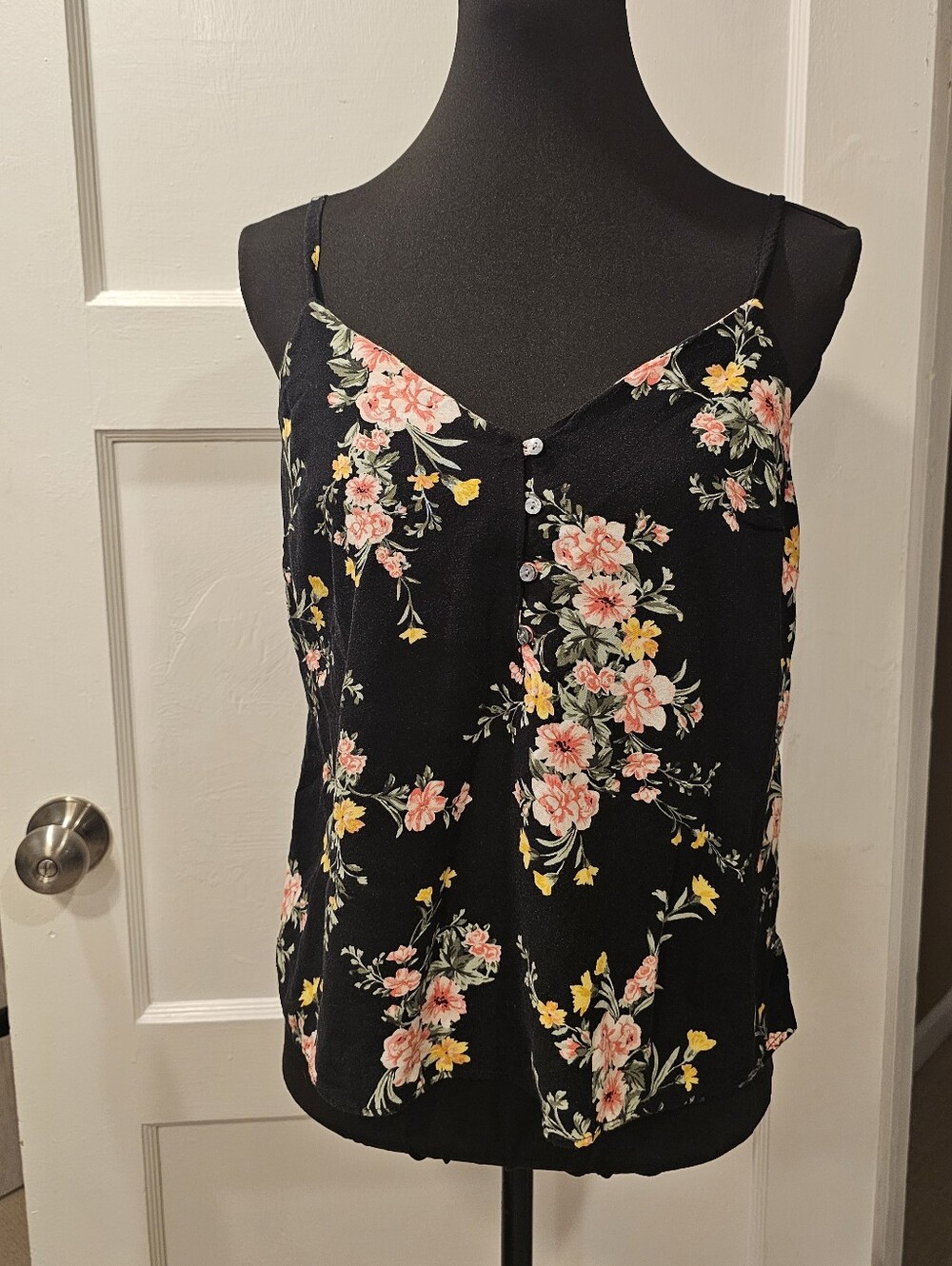 Old Navy Black Floral Spaghetti Strap Camisole